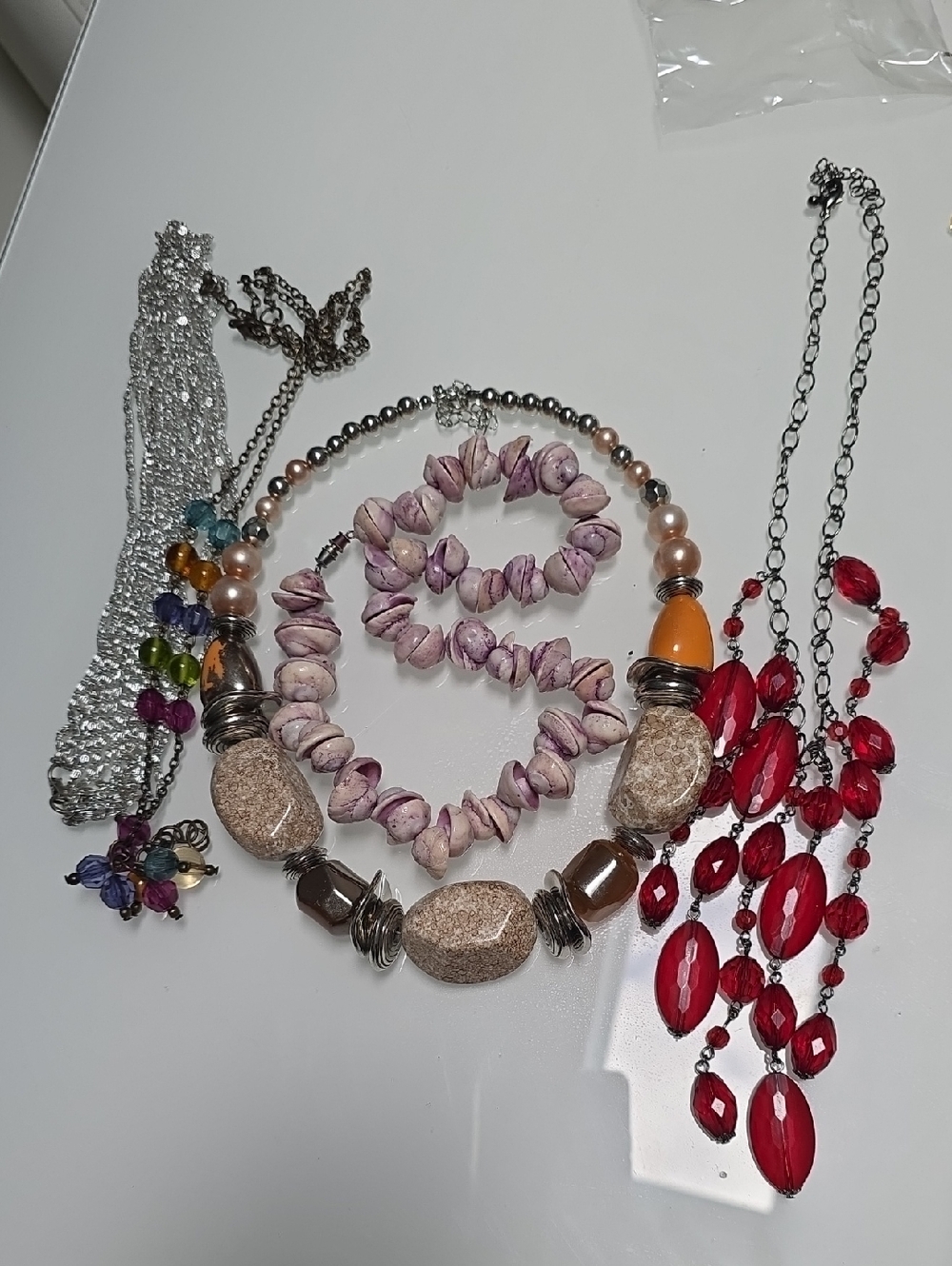 Bundle Multi-Color Women’s Statement Necklaces - Silver, Red, Pink,Accents